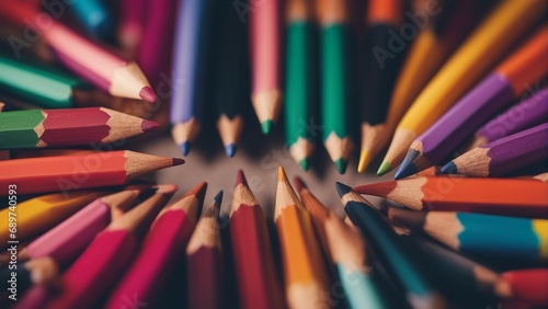 close up view of colorful wooden pencils side by side