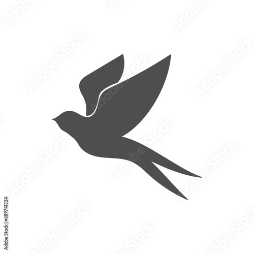 Vintage Flying Swallow Bird Silhouette Icon Illustration