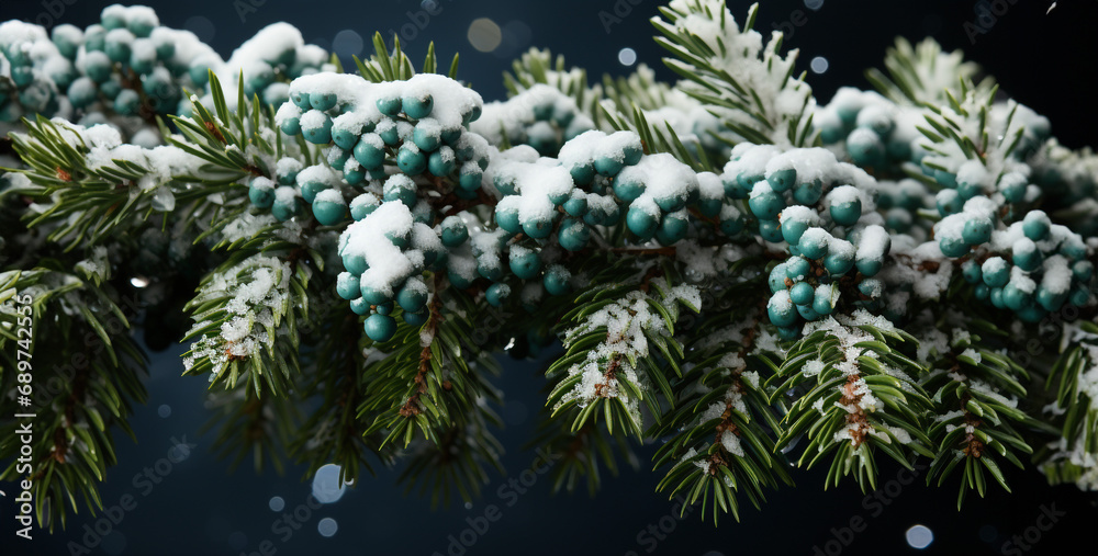 christmas tree with snow Ultra High resolution macro photo realistic, christmas branches