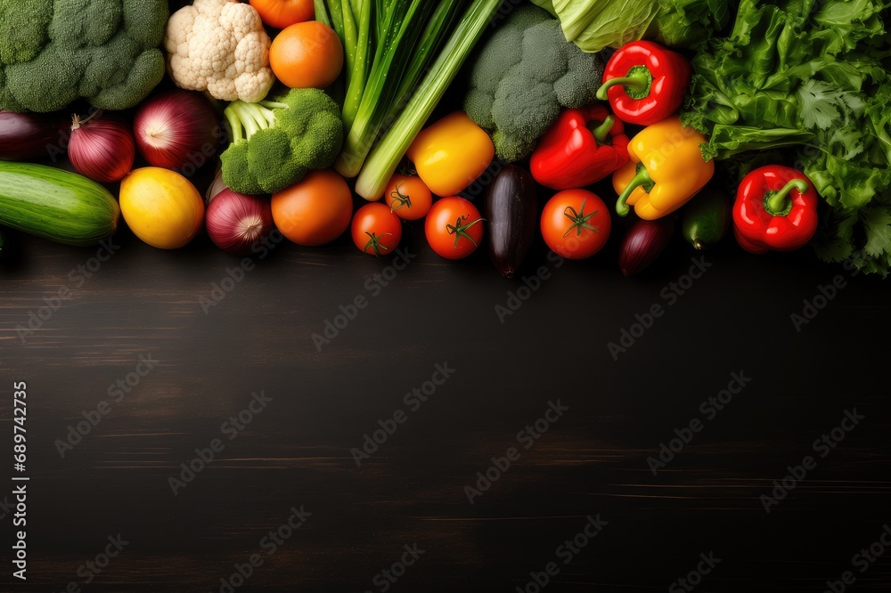 Healthy food vegetarian food background. Frame of fresh vegetables and top view on black wooden background.. Copy space. Healthy food vegetarian food background. Frame of fresh vegetables and top view on black wooden background.. Copy space.
