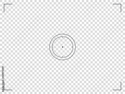 Video recording screen. Photo camera frame viewfinder. Circle focusing vector target on transparent background