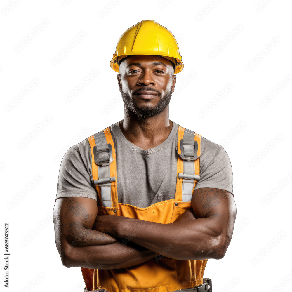 African American male construction worker isolated on transparent and white background. PNG transparent African American male construction worker isolated on transparent and white background. PNG transparent