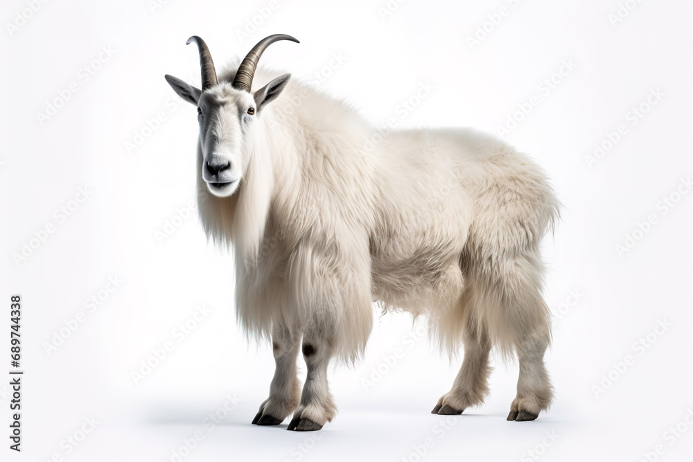Image of a mountain goat isolated on white background. Mammals. Wildlife Animals. Generative AI. Image of a mountain goat isolated on white background. Mammals. Wildlife Animals. Generative AI.