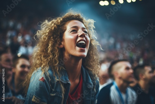 Passionate Female Football Fan: Close-up of a woman fervently supporting her team outside the stadium