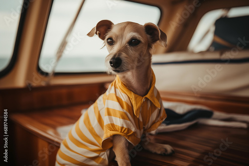 Cute funny dog on a yacht