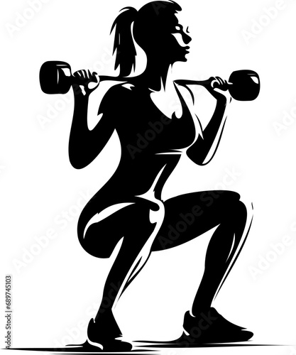 Women Squat Exercises With Dumbbell And Barbell Silhouette
