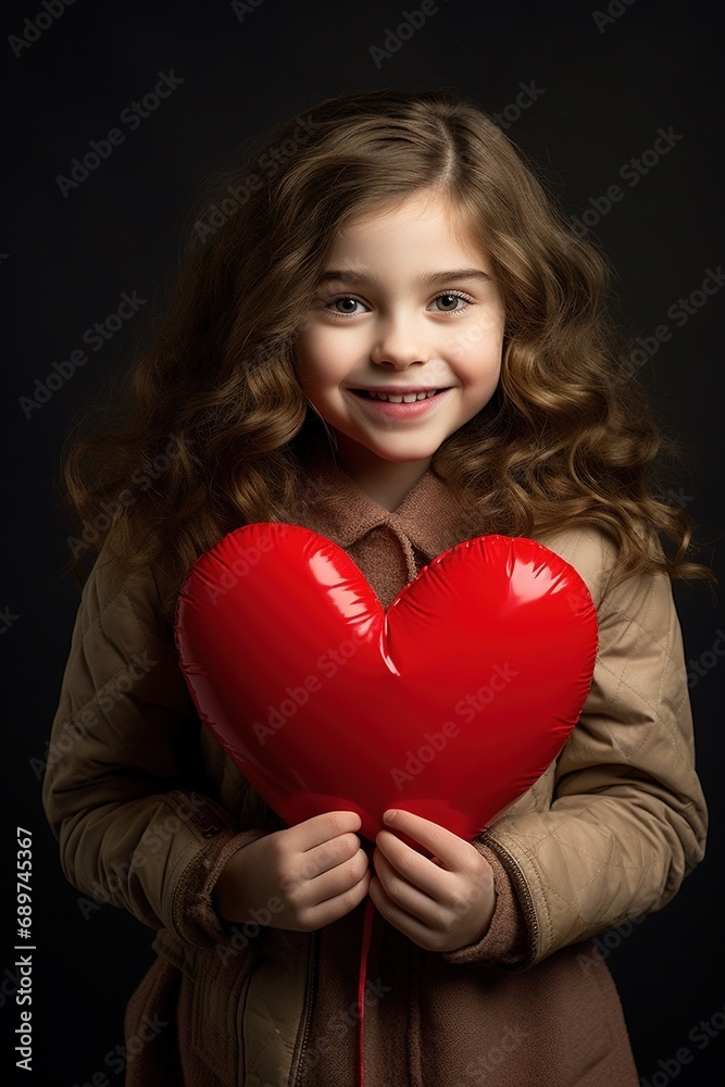 Portrait of a cute little girl with red heart on Valentines day concept. Portrait of a cute little girl with red heart on Valentines day concept.