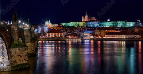 Prague at night, the capital, Hradcany, Vltava river