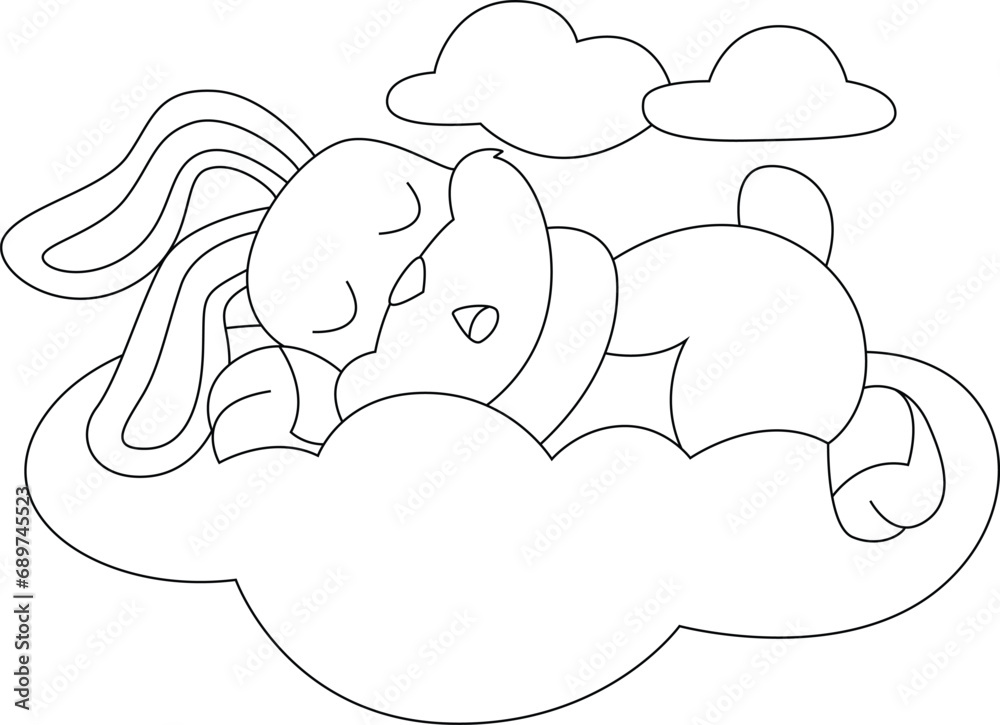 Fototapeta premium Rabbit Sleeping Clouds Animal Vector Graphic Art Illustration