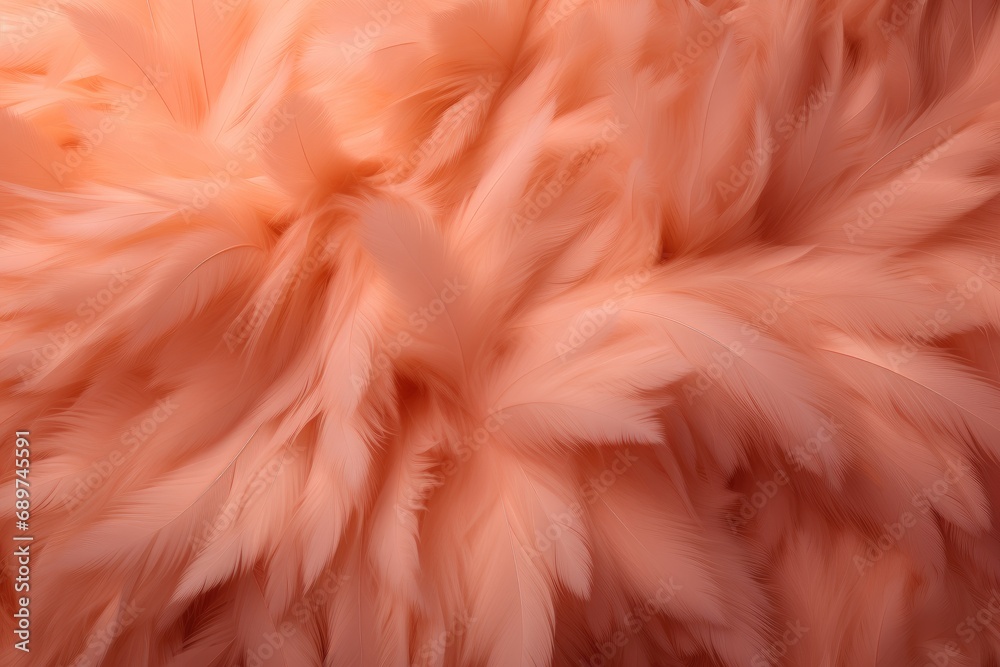 Soft and Fluffy Pastel Peach fuzz Feathers in an Abstract Arrangement