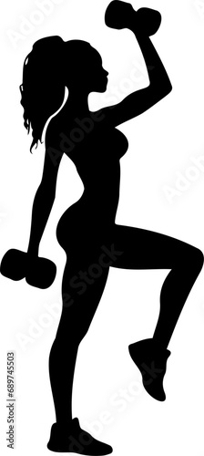 Women Squat Exercises With Dumbbell And Barbell Silhouette 