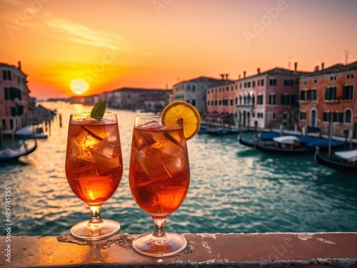Venetian Sunset Delight Aperol Spritz in the Air. AI Generated.