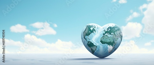 heart shape planet  3d illustration horizontal background. Earth Day banner template  ecology and environment concept  large copy space for text 