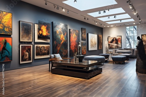 Showcase art pieces with strategic lighting and gallery-style walls photo