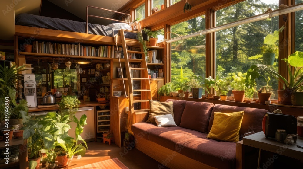 Obraz premium A small house Creative interior design in a compact and sustainable home