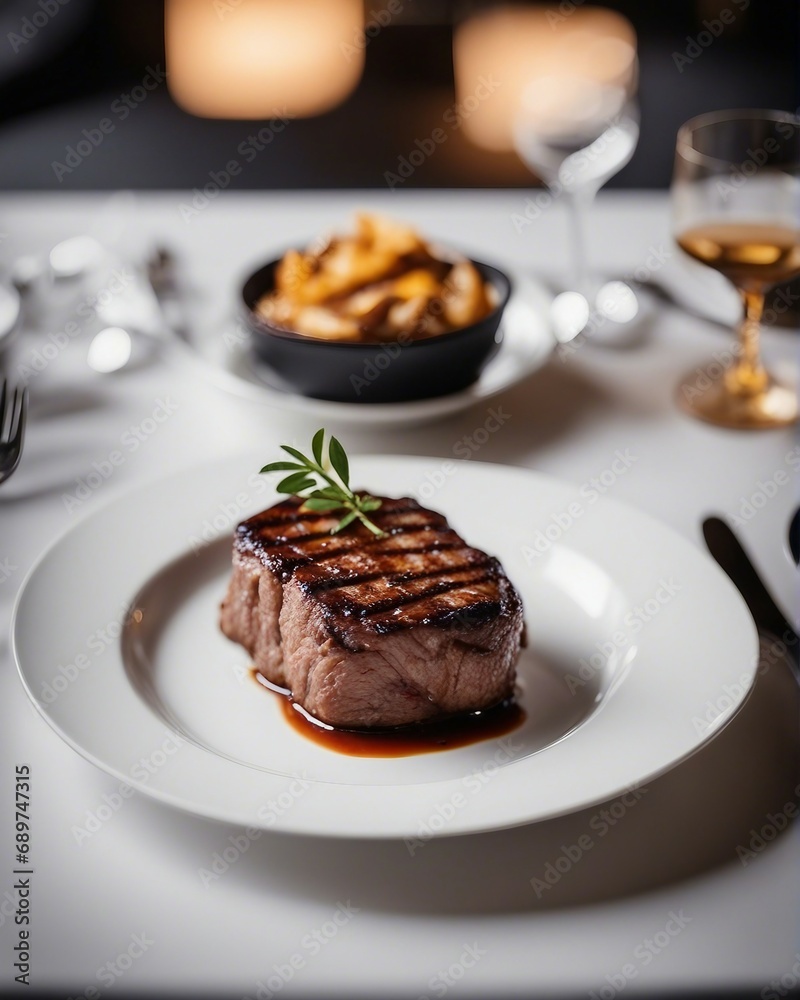 perfectly grilled steak on white plate at luxury restaurant, bright background
perfectly grilled steak on white plate at luxury restaurant, bright background