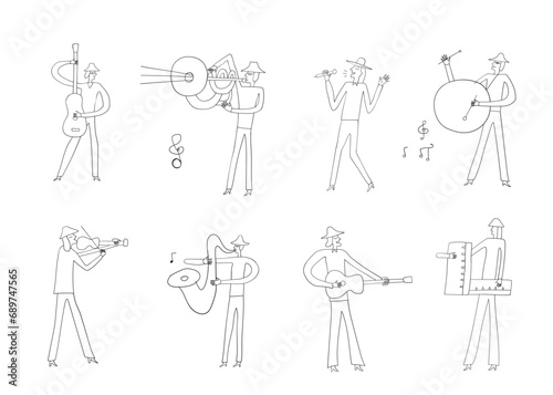 jazz band musicians hand drawn sketch illustration , isolated doodle design element