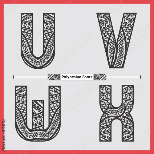 Alphabet polynesian style in a set UVWX