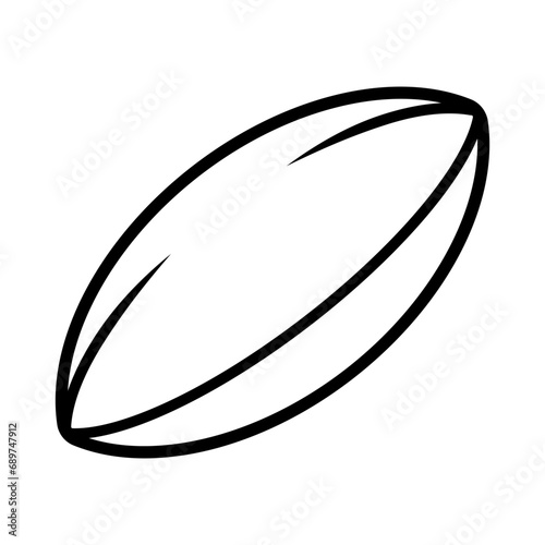 a black and white rugby union ball icon on a white background