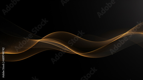 abstract background, Movement of golden horizontal lines of a transparent wave on a black background
