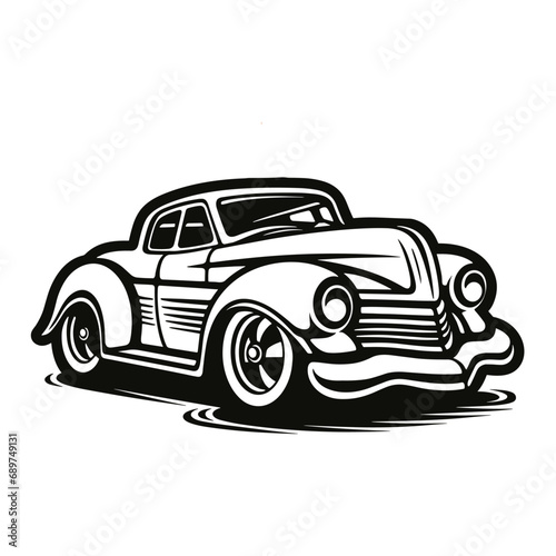 Vector vintage low rider auto, retro old car illustration icon © baobabay