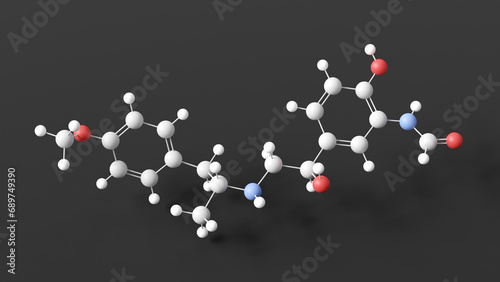 formoterol molecular structure, bronchodilator, ball and stick 3d model, structural chemical formula with colored atoms
