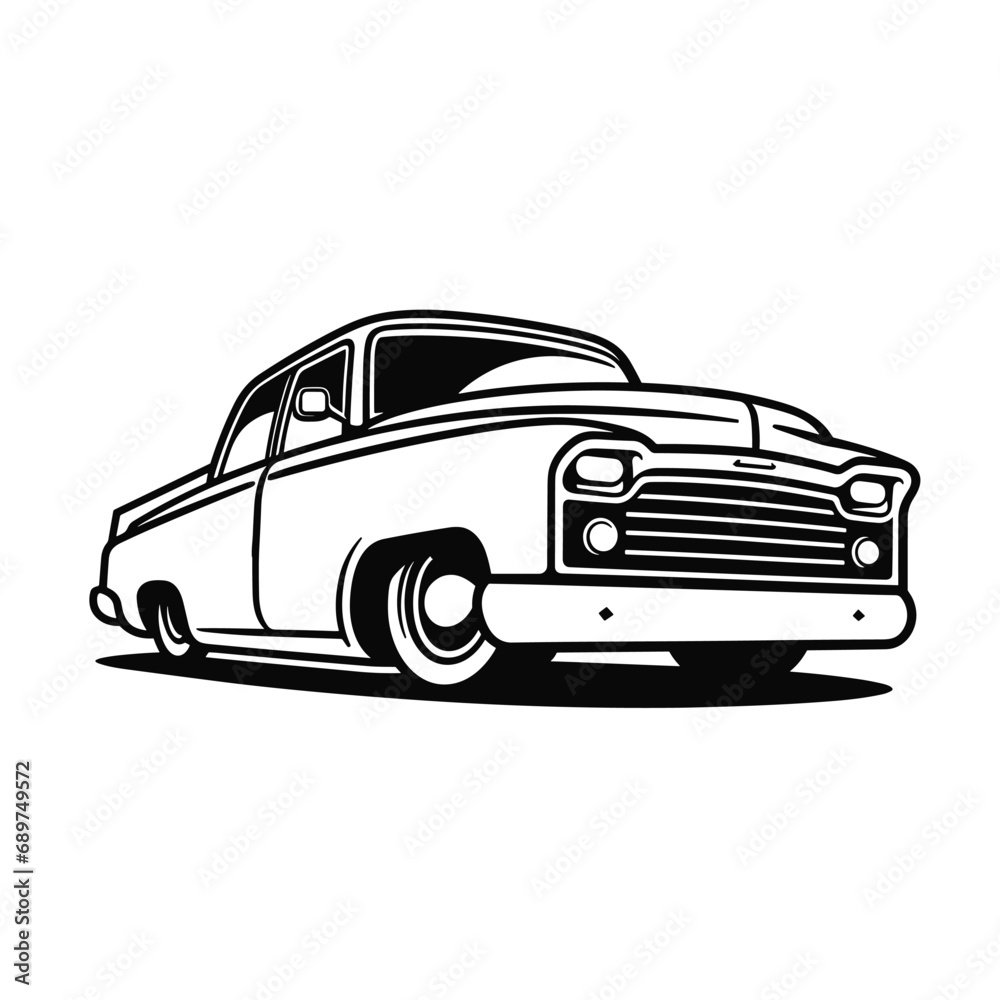 Vector vintage low rider auto, retro old car illustration icon