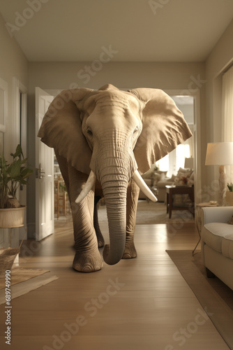 Representation of the popular saying An Elephant in a room.