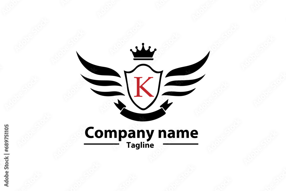 Fototapeta premium design K letter logo crown shield 