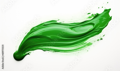A smooth, bright green paint splash spread across a white background, creating a vibrant texture. Ideal for presentation when you just add a text.
