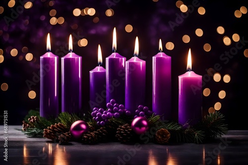 christmas candles on the background of the city