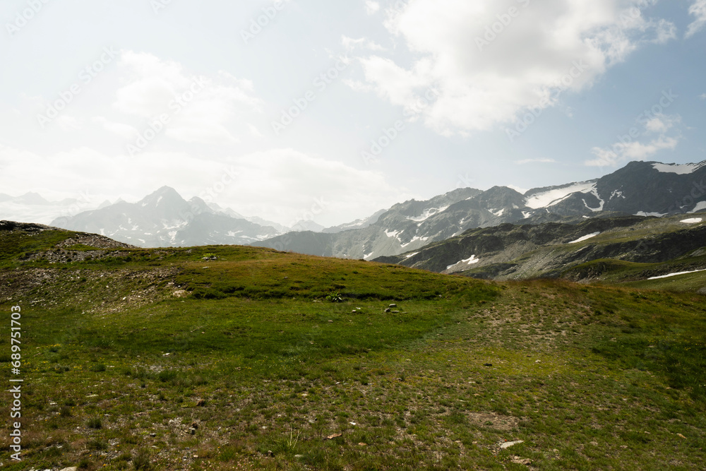 Summer Splendor: Peaks, Ice, Rocks, and Lakes. Alps. Aosta Valley. Italy.