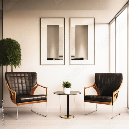 modern waiting room with two chairs photo wallpaper