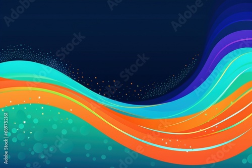 Enchanting Hues: Teal Orange White Psychedelic Wave, a Vibrant Symphony on a Dark Blue Palette photo
