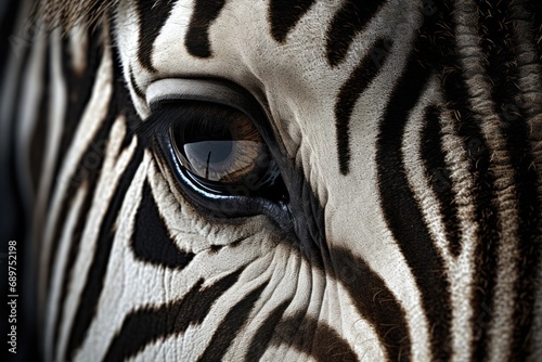 Close-up view of a zebra s eye. Perfect for wildlife enthusiasts and nature-themed designs