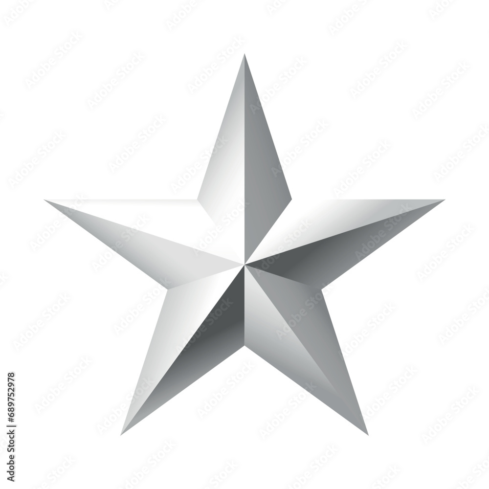 Silver Christmas 3d Star metal glossy bright shine five angle star shape isolated on white Background. Icon for holiday design element. Silver Christmas 3d Star metal glossy bright shine five angle star shape isolated on white Background. Icon for holiday design element.