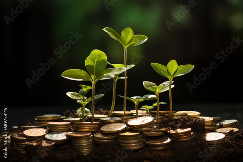 Plant sprouts made from gold coins, concept of saving, investment