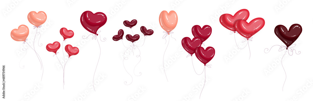 Set of heart-shaped balloons.Colorful decor for Valentine's Day.Vector graphics.