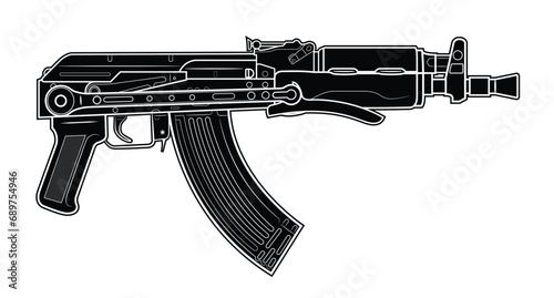 Vector illustration of AK47 assault carbine with folded stock and short barrel. Black. Right side. photo