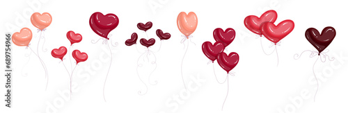 Set of heart-shaped balloons.Colorful decor for Valentine's Day.Vector graphics.