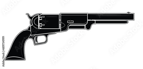 Vector illustration of the 1847 Colt Walker revolver on the white background. Black.Right side.