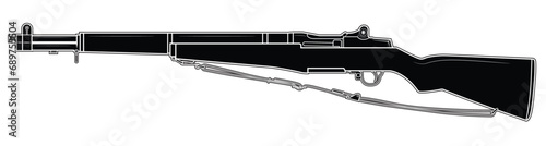 Vector illustration of the M1 Garand rifle with sling on the white background. Black. Left side.