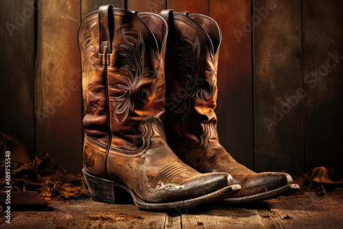 Old vintage leather cowboy or sheriff boots