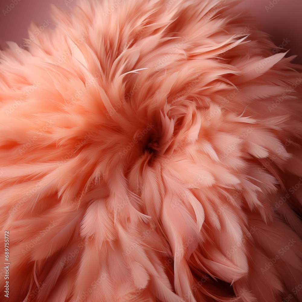 Fur background in Peach Fuzz shade, fluffy splash banner with space for text. Concept: Delicate color of the year for design and cover.
