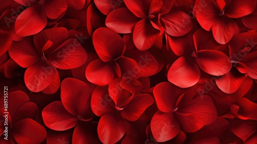 Red petals create a heart-shaped copy space background. Valentine's Day flowers for a wedding backdrop