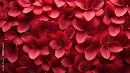 Red petals create a heart-shaped copy space background. Valentine's Day flowers for a wedding backdrop © venusvi