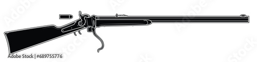 Vector illustration of the Sharps Cavalry rifle with an open breech block on the white background. Black. Right side. 