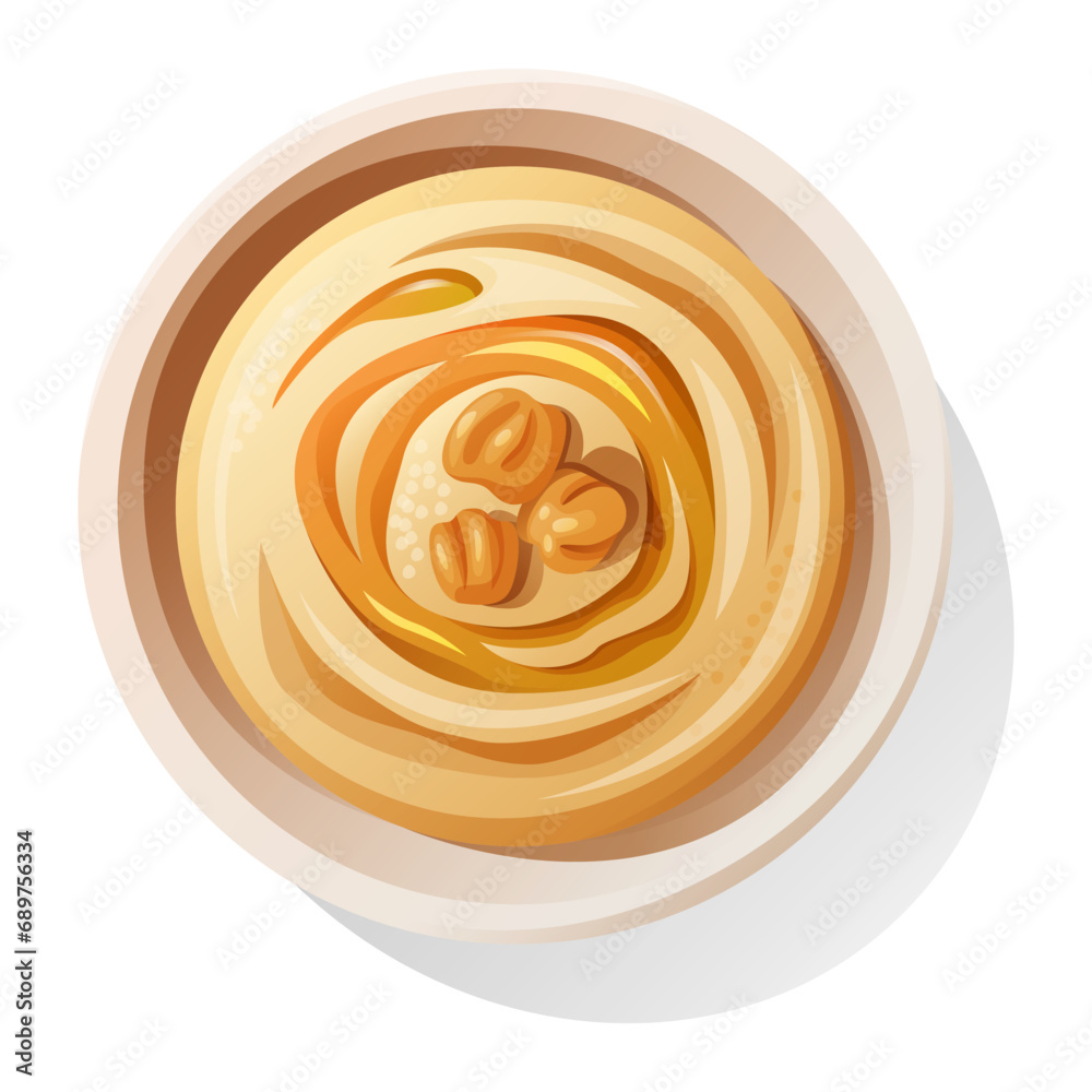 Hummus topped with whole chickpeas, olive oil in white bowl with shadow isolated on white background. Hummus topped with whole chickpeas, olive oil in white bowl with shadow isolated on white background.