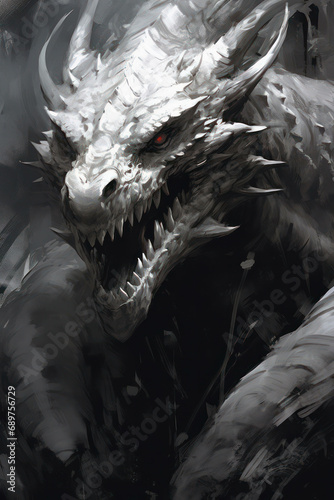 Rage nightmare attacking fang wolf mouth spirit fantasy darkness cruel © VICHIZH
