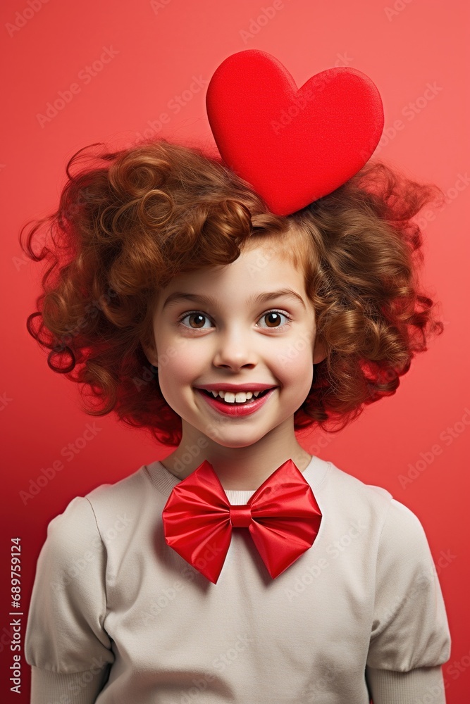 Portrait of a cute little girl with red heart on Valentines day concept. Portrait of a cute little girl with red heart on Valentines day concept.
